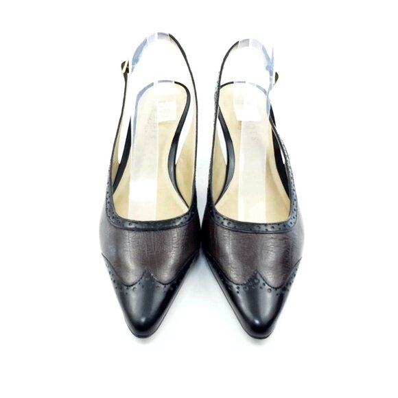 Talbots Slingback Kitten Heel Pumps Brown Black Leather Two-Tone Womens Size 7.5 - Picture 10 of 10